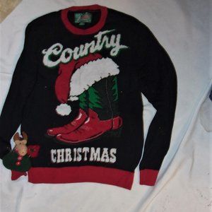 medium womens christmas holiday red green black sweater country ugly western